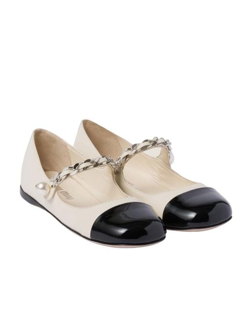 Miu Miu White Two-Toned Chain-Linked Ballerinas