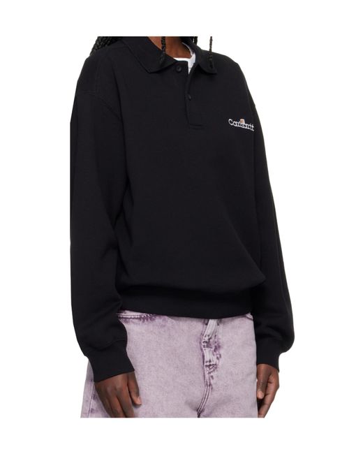 Carhartt Black Wip Label Logo-Embroidered Long-Sleeve Polo Shirt