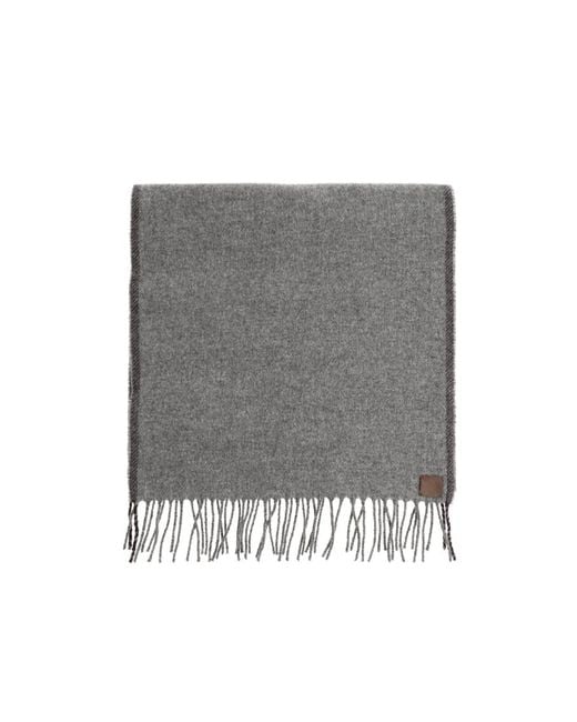 Eleventy Gray Fringed Logo-Patch Scarf for men