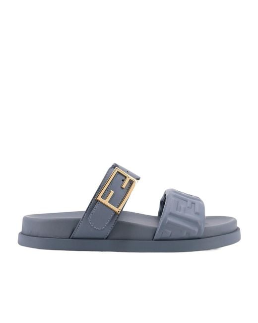 Fendi Blue Feel Ff Embossed Sandals