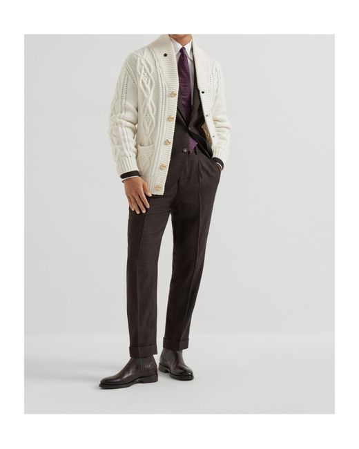 Brunello Cucinelli Black Pleated Wool-Cashmere Blend Trousers for men