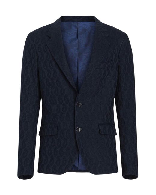 Etro Blue Single-Breasted Logo Detailed Blazer for men