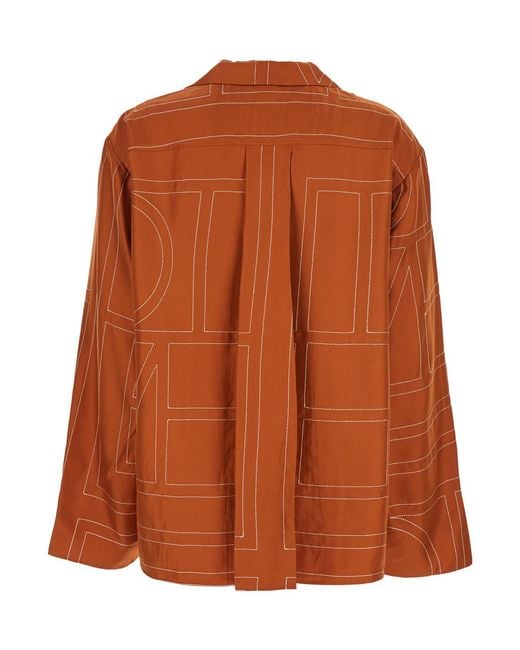 Totême Orange Shirt With Notched Collar And All-Over Logo Print