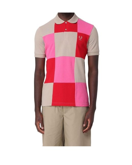 Comme des Garçons Pink Patchwork-Effect Logo-Embroidered Polo Shirt for men