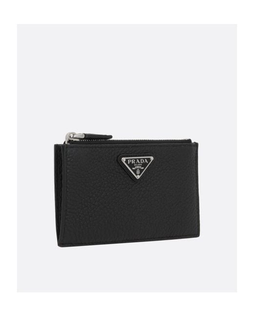 Prada Brown Logo Plaque Zipped Wallet for men