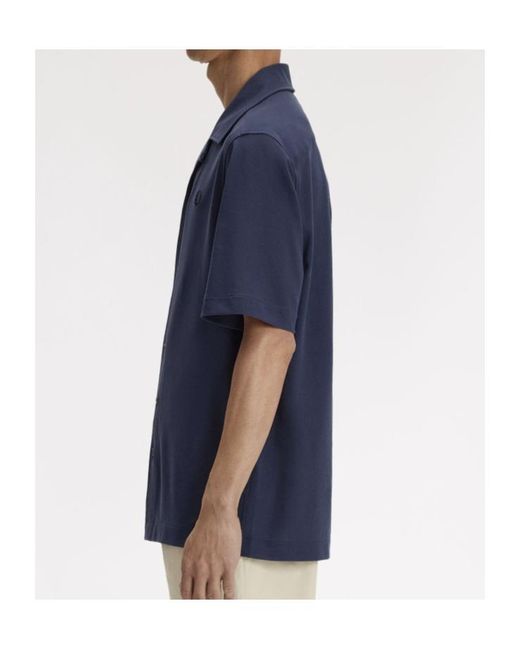 Fred Perry Blue Buttoned Embroidered Shirt for men