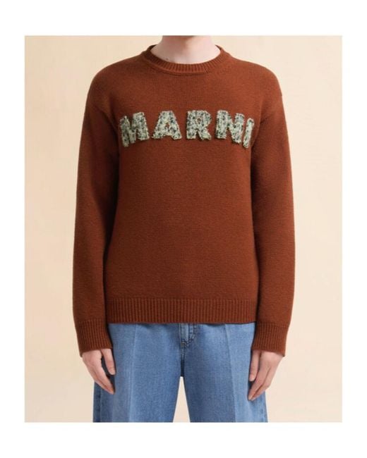 Marni Brown Laser-Cut Logo Jumper for men