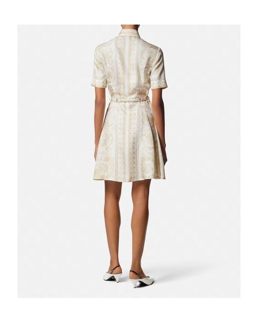 Versace White Pattern-Printed Belted Dress