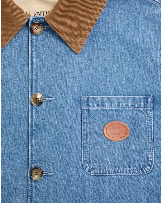 Valentino Blue Logo-Patch Denim Jacket for men