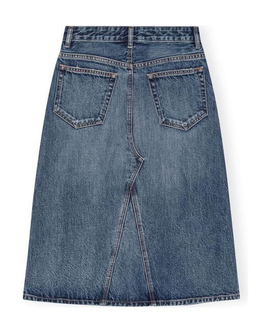 Ganni Blue Heavy Washed Denim Midi Skirt
