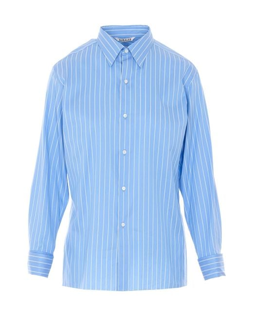 Auralee Blue Striped Shirt