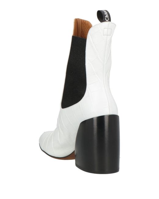 Chloé White Embossed Ankle Boots