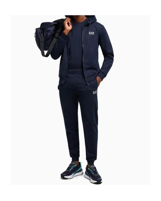 EA7 Blue Long-Sleeved Hooded Sports Suit for men