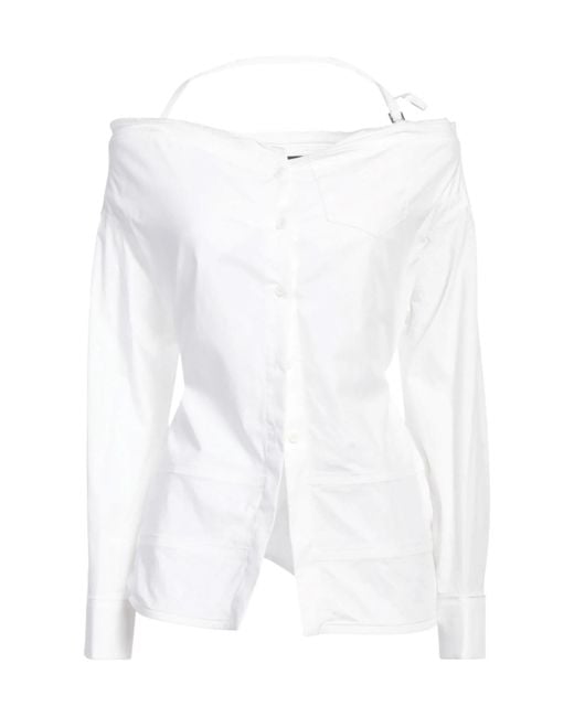 Jacquemus White Solid-Color Long-Sleeve Boat-Neck Shirt