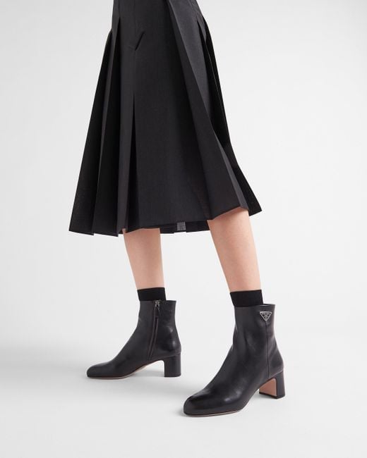 Prada Black Logo Plaque Rounded Toe Boots