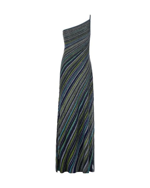 Missoni Green Sequin Embellished One-Shoulder Midi Dress