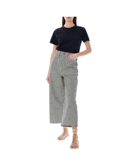 KENZO Gray Striped Wide-Leg Jeans