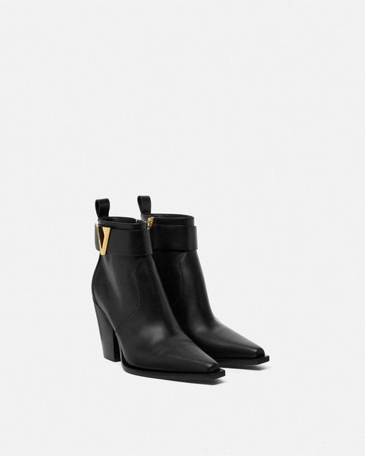 Versace Black Leather V-Buckle Boots