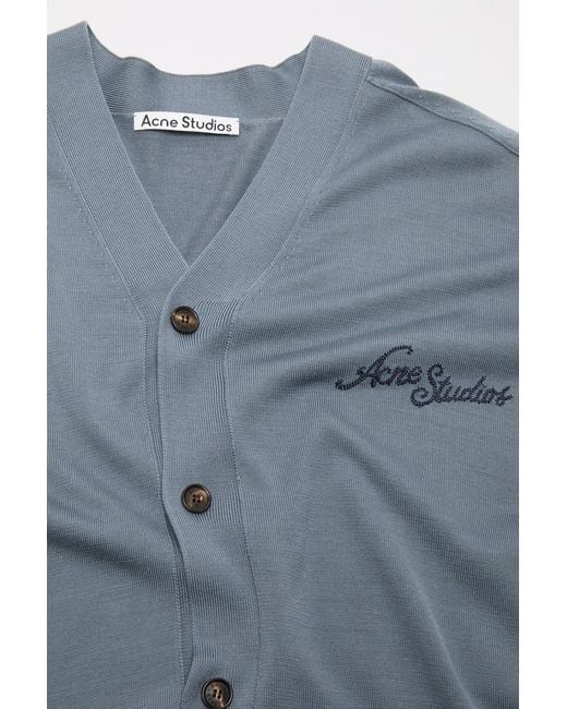 Acne Blue Silk V-Neck Cardigan for men