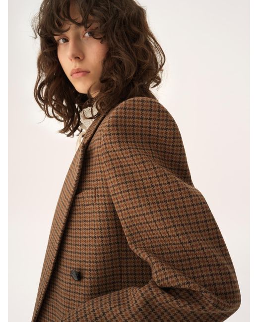Chloé Brown Chloé Houndstooth Double-Breasted Tailored Jacket