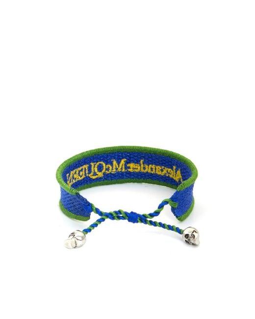 McQueen Blue Logo-Embroidery Cord Bracelet for men