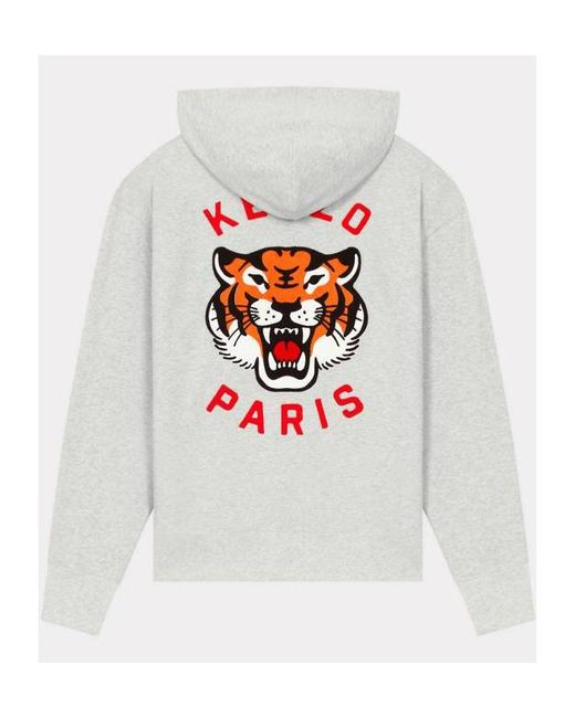 KENZO White Lucky Tiger Genderless Embroidered Oversized Hoodie for men