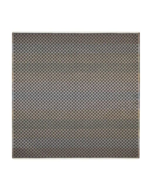Gucci Gray Logo Jacquard Fringed Hem Scarf