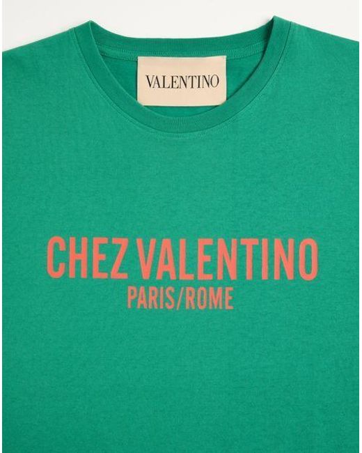 Valentino Green Cotton T-Shirt With Chez Print for men