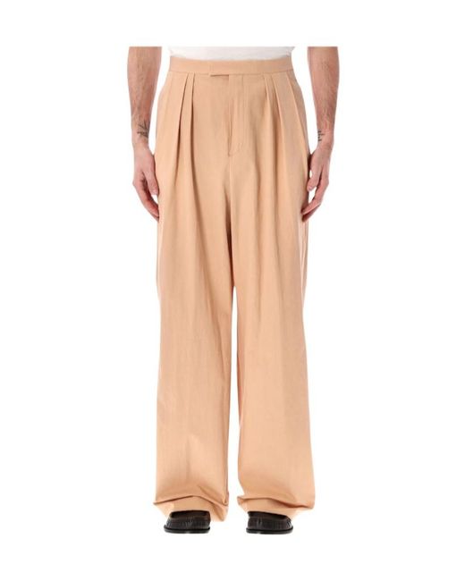 Dries Van Noten Natural Pleated Cotton Poplin Trousers for men
