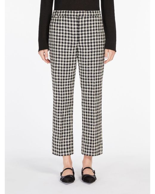 Max Mara Gray Straight-Fit Gingham Cotton And Silk Trousers
