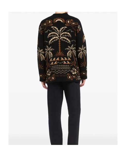 Alanui Black Glimpse Of Eden Palm-Tree Paisley Cardigan for men