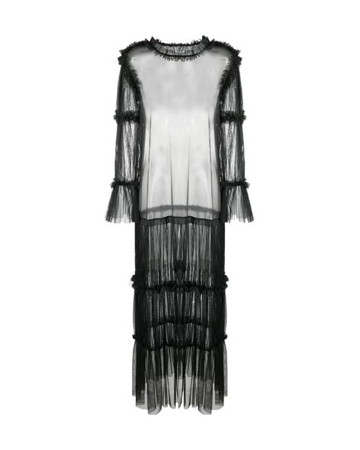 MM6 by Maison Margiela Gray Sheer Long-Length Ruffle-Trim Blouse