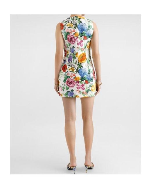 Dolce & Gabbana White Brocade Midi Dress With Floral