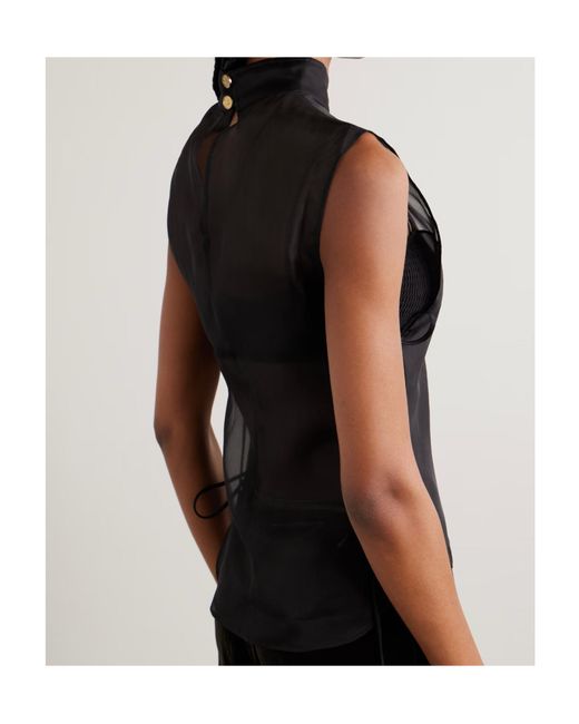 LeKasha Black Anzio Tie-Detailed Silk-Tulle Top