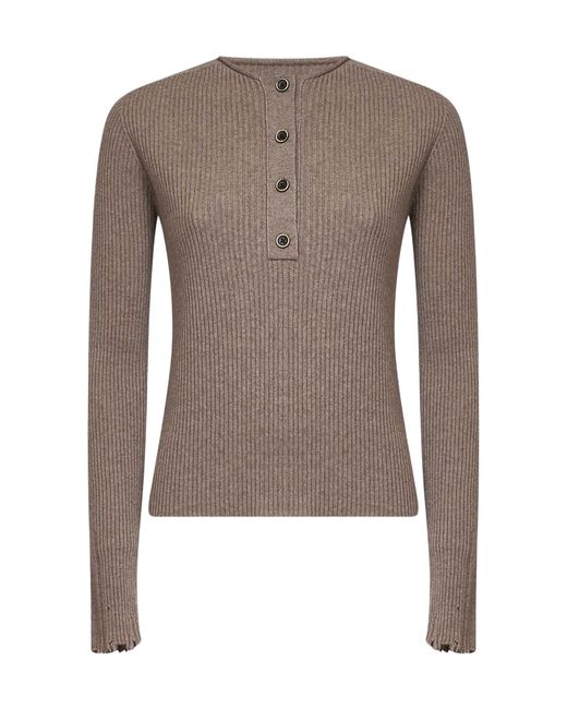 Uma Wang Brown Button-Detail Ribbed Sweater