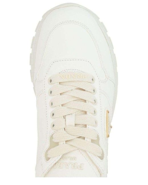 Prada White Triangle-Logo Lace-Up Sneakers