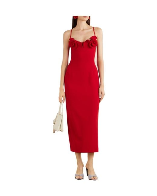 Magda Butrym Red Floral Appliqué Midi Dress