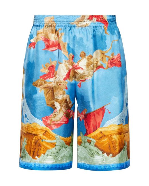 Versace Blue Pattern-Printed Elasticated Waistband Shorts for men