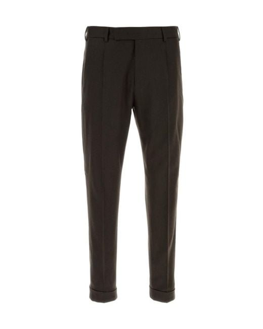 Pt Pantaloni Black Casual Trousers With Belt Loops for men
