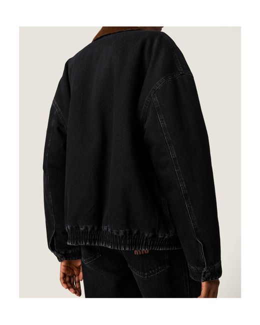 Miu Miu Black Logo-Patch Zipped Denim Padded Jacket