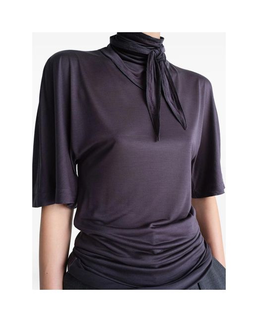 Lemaire Blue Short Sleeved Scarf Detailed Blouse