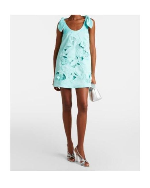 Leo Blue Harper Bow-Detail Embroidered Minidress