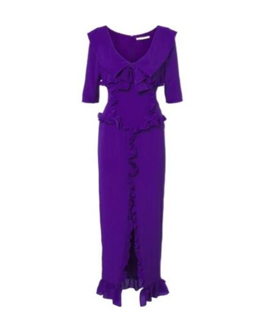 Alessandra Rich Purple Pleated Silk Crepe Midi Dress