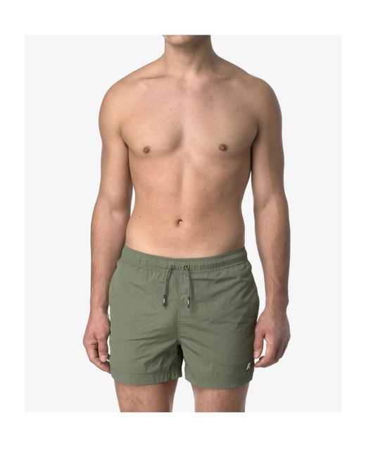 K-Way Green Drawstring Waist Swim Shorts for men