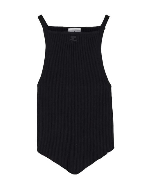 Courreges Black Courrèges Logo Patch Sleeveless Ribbed Top