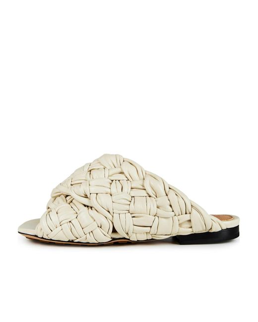 Bottega Veneta White Sleek Flat Mules