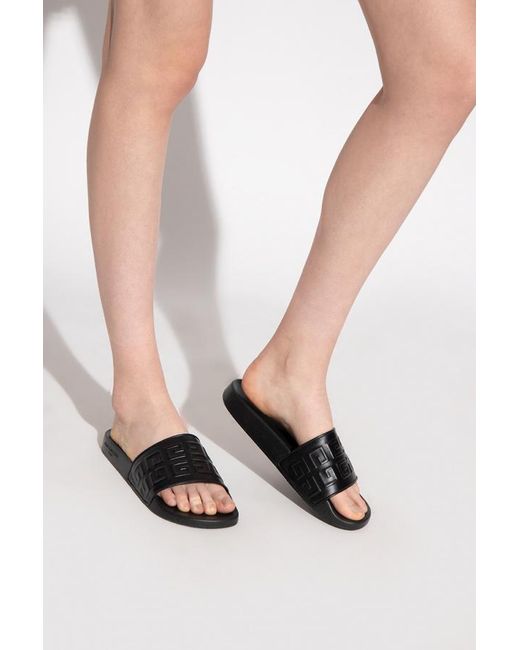 Givenchy Black 4G Logo Embossed Slip-On Sandals