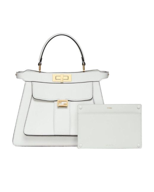 Fendi White Peekaboo Tote Bag