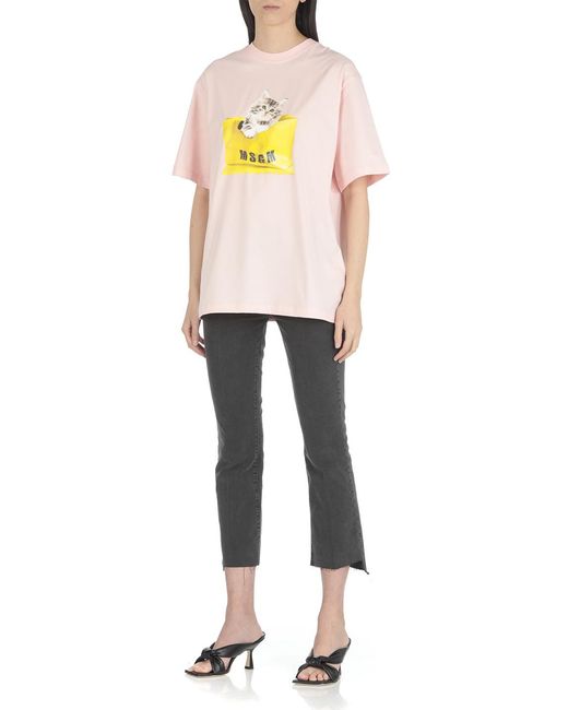 MSGM Pink Graphic-Print Short-Sleeved T-Shirt