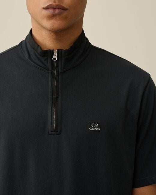 C P Company Black Logo-Patch Piqué Polo Shirt for men